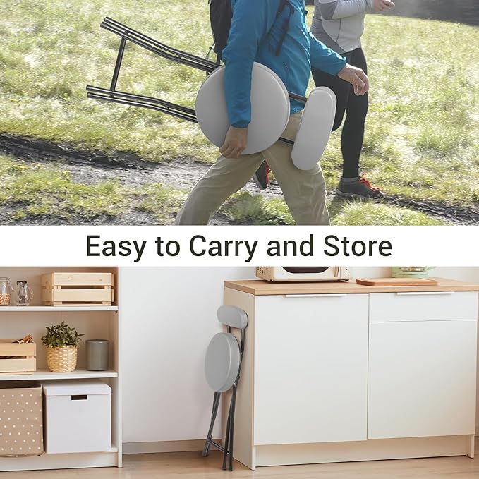 Cushioned Padded Folding Stools, Folding Bar Stool with Backrest, 220lb Capacity, 19 Inch Collapsible Round Portable Foldable Chair for Outdoor Indoor Kitchen Camping Fishing (Grey, 2 Pack)