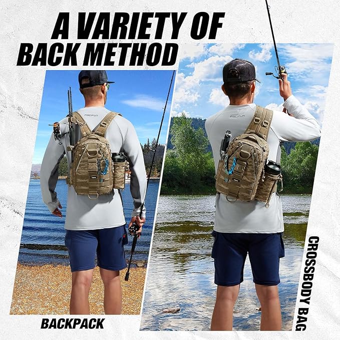 Piscifun Fishing Backpack with Rod Holder, Lightweight Sling Bag Storge Gear and Equipment
