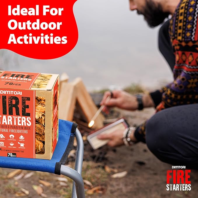 70 pcs Fire Starter for Indoor and Outdoor Use - Natural, Eco-Friendly Firelighter for Grills, Smokers, Fire Pits, Wood Stoves - Waterproof, All-Weather Charcoal Starter, Fire Starters for Campfires