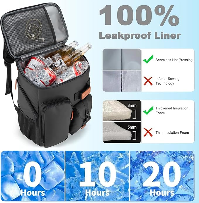 Insulated Cooler Backpack,33/45 Cans Multifunctional Double Deck Leakproof Cooler Bag with Sternum Strap,Large Capacity Lightweight Travel Camping Beach Backpack