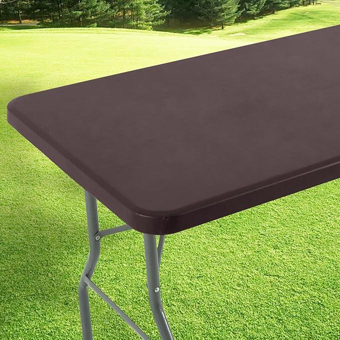 LURKA Rectangle PU Leather Table Cover/Tablecloth with Elastic Fitted Edge – Waterproof, Oil-Proof, Scratch-Resistant, Wipeable Protector for Dining, Kitchen, Outdoor Picnic, Party (Coffee, 4FT)