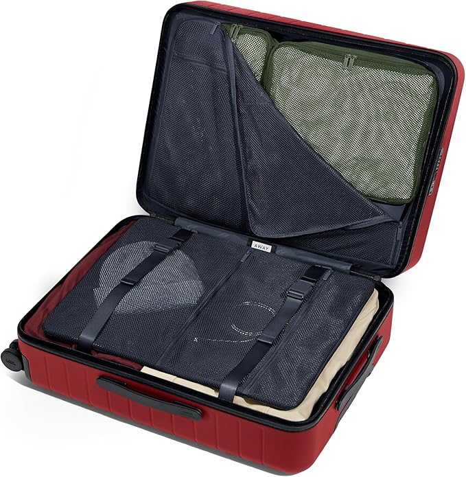 Away Medium Checked Luggage, Lightweight Hard Shell Suitcase with Spinner Wheels, Durable Rolling Luggage, TSA Lock, 26 Inch, Tango Red