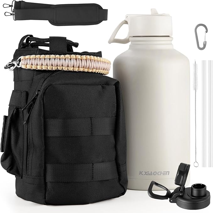 KXIAOCHEN Insulated Water Bottle, Stainless Steel Water Bottle, 2 Lids (Straw and Handle Lid),Wide Mouth Metal Water Bottles Keep Hot and Cold, Double Walled, Thermo Mug, Metal Canteen