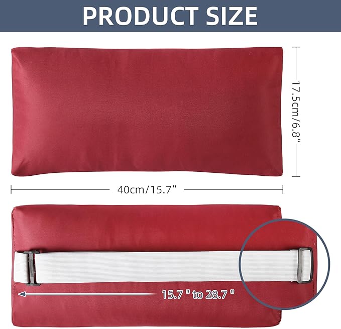 Outdoor Chaise Pillows, 2 Pcs Headrest Pillow for Patio Chaise Lounge Chair with Adjustable Elastic Stripe Head Resting Pillows for Recliner Office Chair, Dark Red