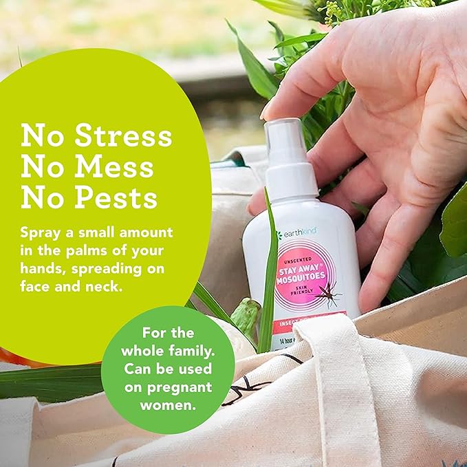EarthKind Stay Away Mosquitoes Insect Repellent - Plant-Based, Unscented Mosquito Body Spray with Picaridin - Up to 14-Hour Protection - Safe for Children When Used As Directed - 4-Oz (2-Pack)