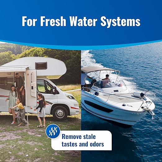 Drinking Water Essentials Kit - 200 Aquatabs Water Purification Tablets + 50 Chlorine Test Strips - for Boat and RV Tanks - by Aquamarine Water Solutions