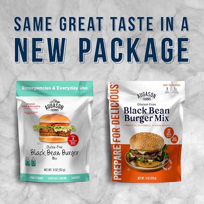 Augason Farms Black Bean Burger Mix Resealable Pouch, Certified Gluten Free, Emergency Food Supply, Everyday Meals, 9 Servings