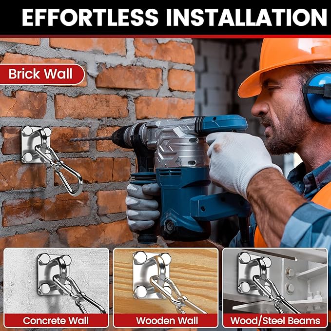 sprookber 304 Stainless Steel Pad Eye Snap Hooks, M10 Heavy Duty Ceiling Hooks, 1700lb Capacity Hammock Swing Hanging kit, Plant Hangers, Marine Hardware Staple Hook Loop with Screws, Set of 8