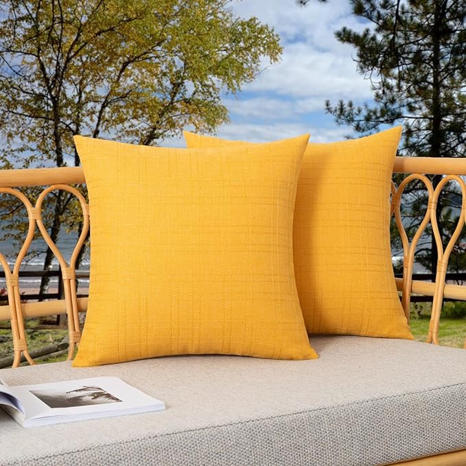 Kevin Textile Pack of 2 Outdoor Waterproof Pillow Covers Checkered Decorative Cushions Sham Throw Pillowcases Shell for Patio Tent Garden Couch Bed Sofa 22x22 Inch Sunflower Yellow