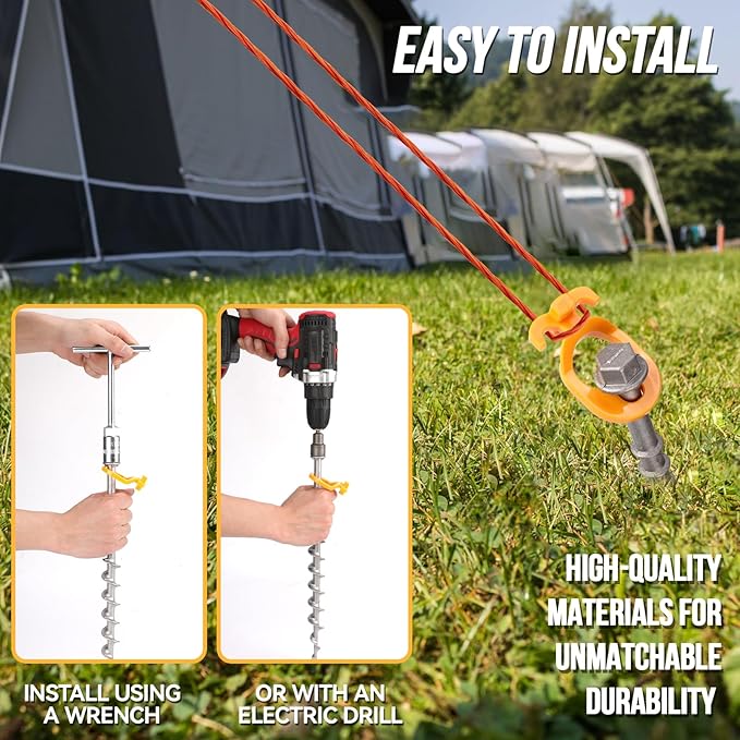 8 PCS Screw in Tent Stakes for Women Men - Ground Anchors for Sand, Canopy, Trampolines, Camping Aluminium Heavy Duty Rust Prevention Pegs Drillable Lightweight Safe - Silvery 14 inch