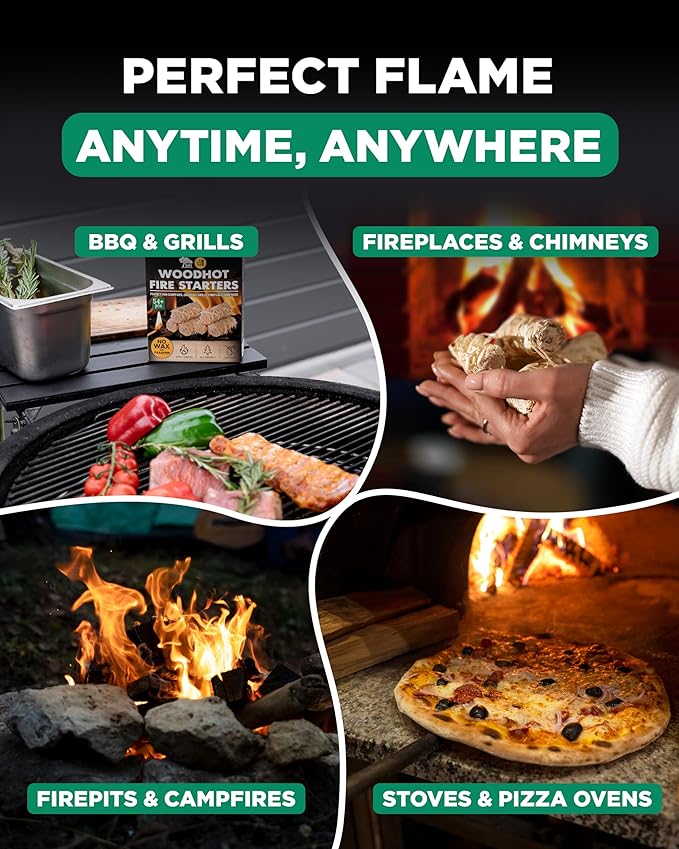 WH 370 pcs Natural Fire Starters for Campfires & Grill - 10lb Large Box - Long-Burning Charcoal Starters - Odorless Firestarters for Outdoor Fire Pit, Fireplace - Quick Ignite