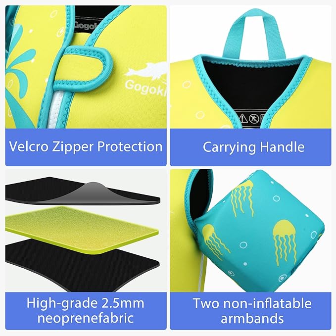 Gogokids Toddler Swim Vest, Kids Floaties for 20-50 lbs Girls & Boys, Buoyancy Jacket Swimming Aid with Water Wings for 2-6 Years, Pool/Beach