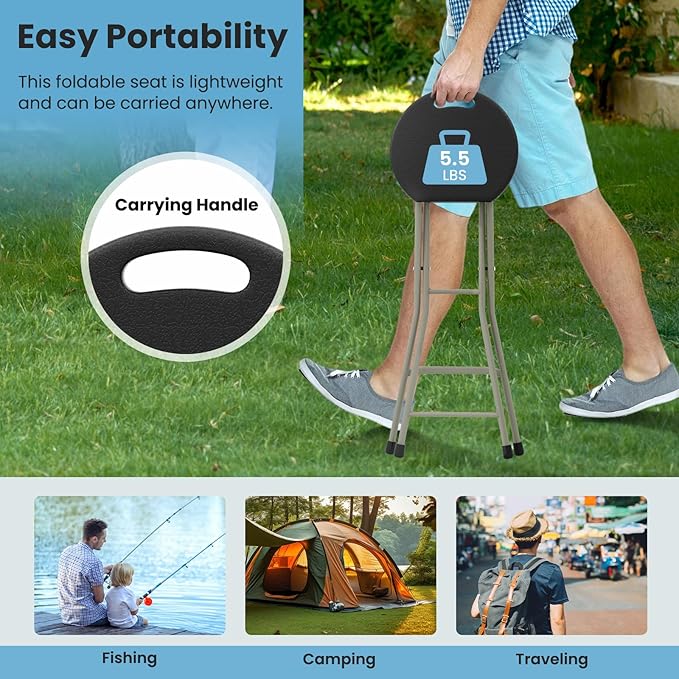 Goplus Folding Stool, 3 Pack 28 Inch Foldable Camping Seat for Adults with 550 lb Capacity, Portable Plastic Fold up Round Stool with Handle for Fishing Hiking Gardening BBQ
