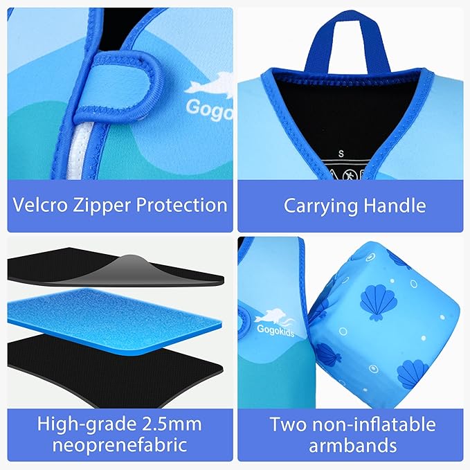 Gogokids Toddler Swim Vest, Kids Floaties for 20-50 lbs Girls & Boys, Buoyancy Jacket Swimming Aid with Water Wings for 2-6 Years, Pool/Beach