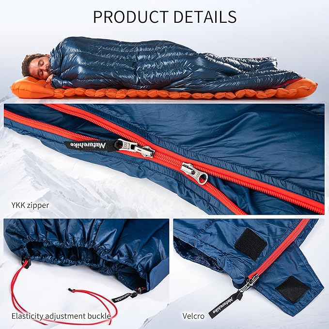 Naturehike Ultralight Backpacking RDS Down Sleeping Bag for Adults, 650 Fill Power Sleeping Bag for 42/52℉, 20oz Compact Lightweight Sleeping Bags for Hiking Camping 3 Seasons
