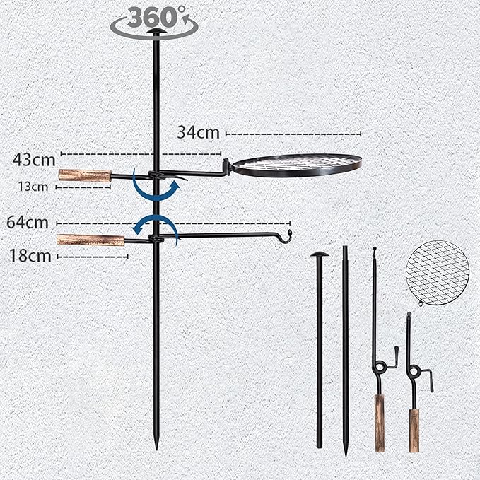 Fire Pit Slot Grill, Adjustable Swivel Campfire Grill Heavy Duty BBQ Steel Grate, HZGAMER Campfire Cooking Equipment Camping Grill for Outdoor Barbecue Over Open Fire