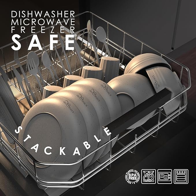 Wheatstraw Dinnerware Set For 4 - Dishwasher Microwave Plates For Heating Food - Unbreakable Wheat Straw Plates And Bowls sets - Replace Plastic Dinnerware Set - Camping Dishes Set