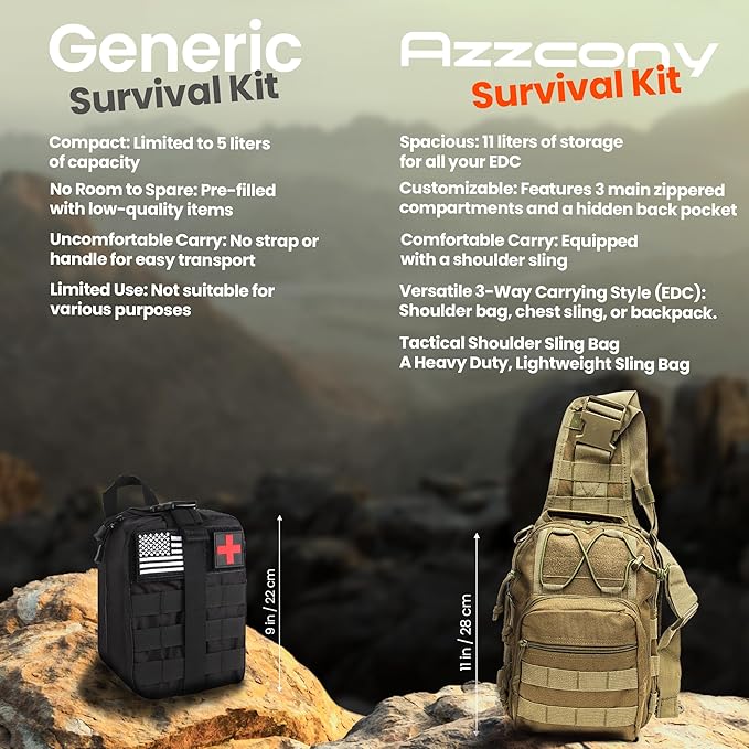 Emergency Survival Kit with First Aid Gears and Supplies - EDC Go Bugout Bag - Get Home Backpack for Camping Outdoor - Tactical Military Molle Pouch Grade - Gift for Man Woman