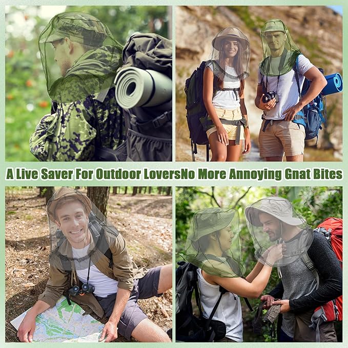 HESTYA 4 Pack Mosquito Bug Net Mesh for Head Mosquito Head Net Face Neck Fly Netting Hood from Insect Bugs Gnats for Outdoor
