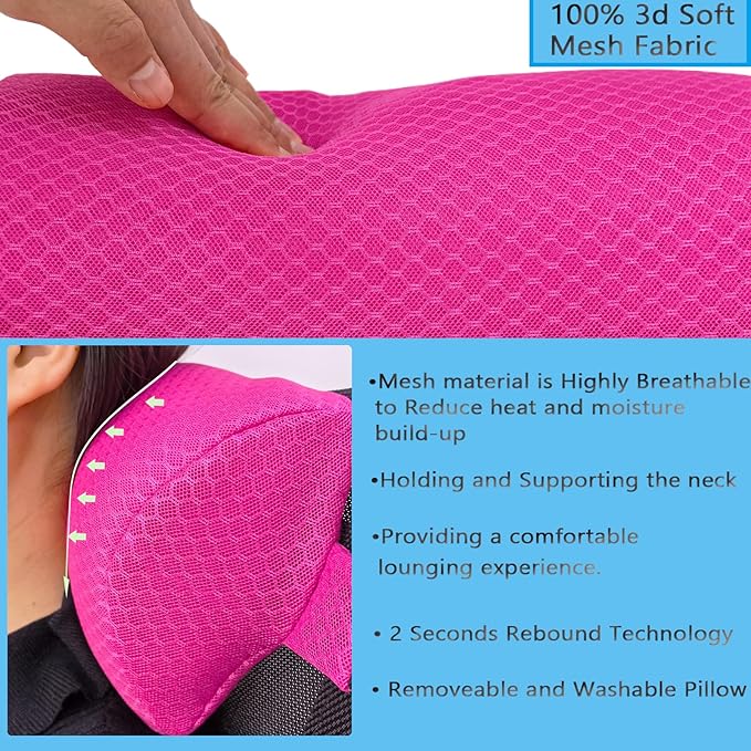 REEZEIVI 1Pack Headrest Pillow for Patio Chaise Lounge,Chaise Lounge Pillows Outdoor 3D air mesh with Elastic Band,Quick Drying and Washable Spa Pillow for Recliner,Beach Chair,Office Chair,Pink