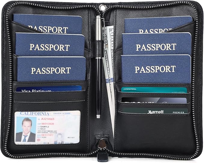 Polare Full Grain Leather Passport Holder Cover Case for Men and Women RFID Blocking Family Travel Wallet Holds 6 Passports