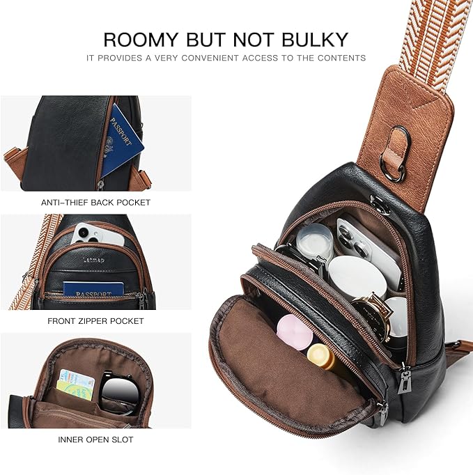 7L Sling Bag For Women Faux Leather Anti Theft Small Casual Daypack Backpack Fanny Pack Crossbody Chest Bags Purse Waterproof