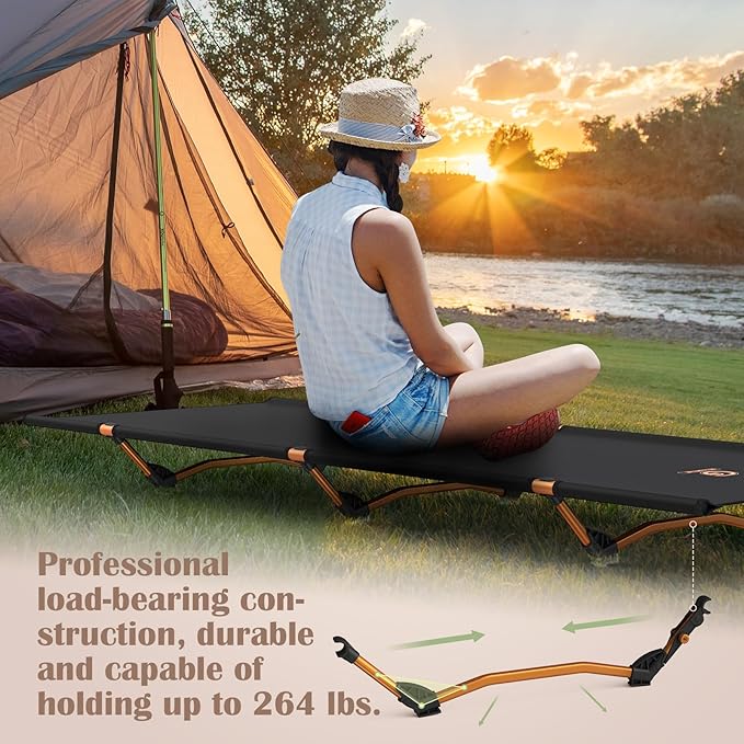 G2 Foldable Camping Cot, Durable Travel Tent Cot, Ultralight for Backpacking, Summer Hiking, Mountaineering, Max Loading Capacity 264lb, Easy to use for Woman & Man, Comes with Storage Bag