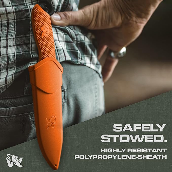 WOLF-I Full Tang Survival Knife with Sheath - Stylish Tactical Fixed Blade - Made of 440C Steel - Bushcraft and Camping Knife Survival - Perfect EDC Outdoor Knife with TPE Handle