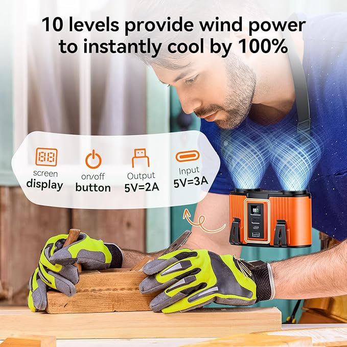 24000mAh Personal Waist Fan, USB Rechargeable Clip The Waist For Working,10 Speed & 40H Cooling and Heatstroke Prevention For Outdoor Travel Camping (orange, 24000mAh)