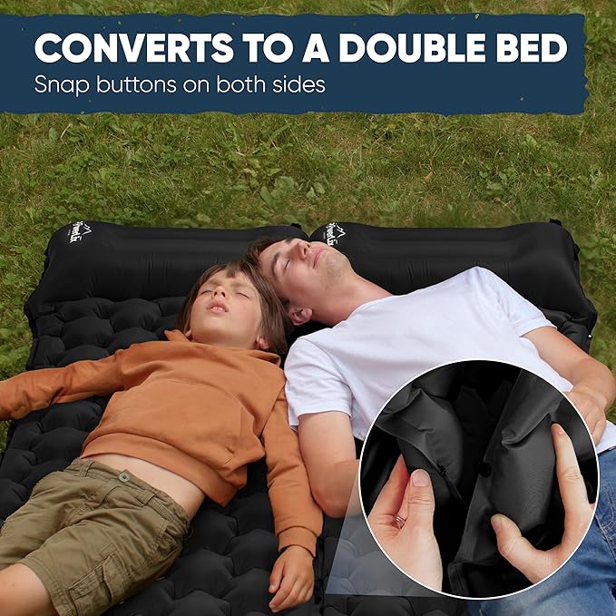 POWERLIX Sleeping Pad for Camping with Bulit in Pillow - Lightweight Camping Sleep Mat for Backpacking, Inflatable & Compact Camping Air Mattress, Perfect for Outdoor Hiking, Foot Pump
