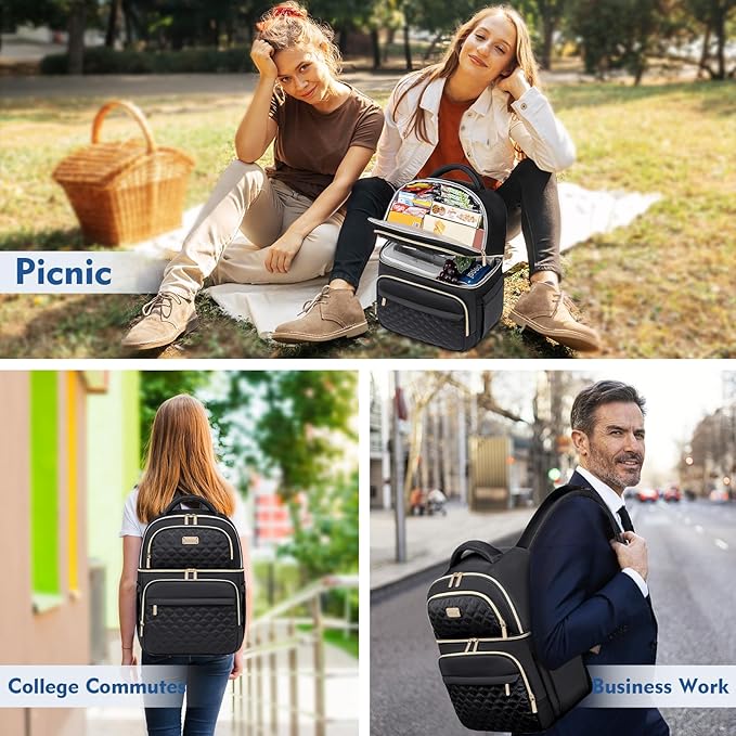 Backpack Cooler Lunch Backpacks Double Decker Lunch Box,Insulated Backpacks Lunch Cooler Bags, Lightweight Leakproof Lunchbox Back Pack for Women Men to Travel,Picnic,Hiking,Beach,Camping