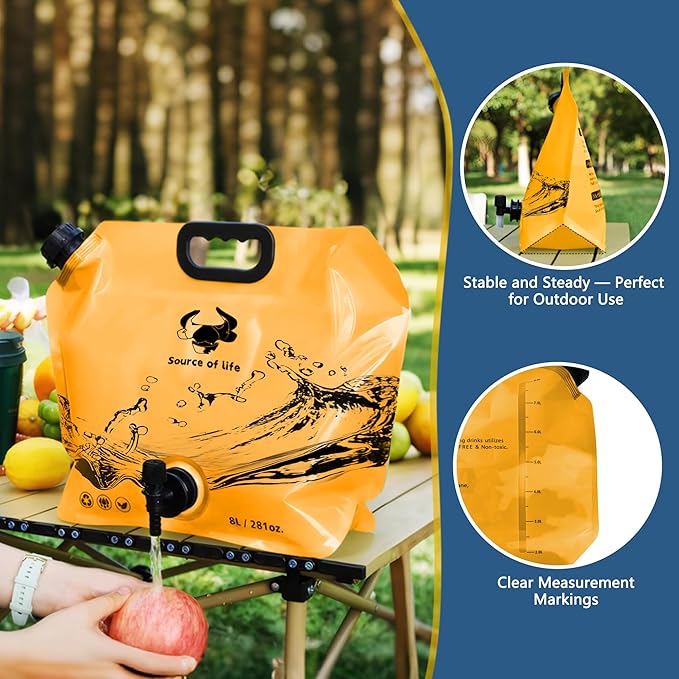 Camping Water Jug 2.1 Gallon CollapsibleWater Container Portable Water Bag for TravelOutdoor Hiking BPA Free Lightweight (Orange (2.1 Gal), 1)