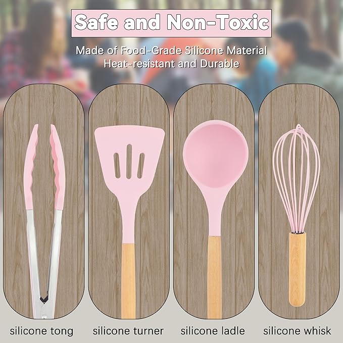 Camping Accessories Kitchen Cooking Utensils Set - Portable Outdoor Camp Cookware Set, Silicone Camper Essentials Gear Must Have Supplies for Travel RV BBQ Grill Picnic Hiking