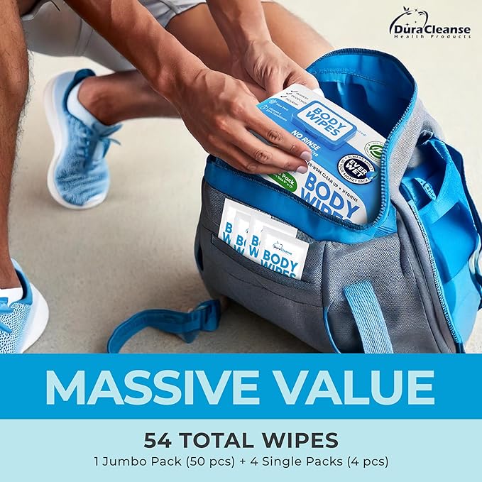 XL Body Wipes - (4 Pack) 200 Shower Wipes + 16 Travel Bath Sheets for Adults - 9"x12" Cleansing No Rinse Disposable Wash Cloths for Elderly Incontinence, After Surgery Must Haves & Recovery Supplies