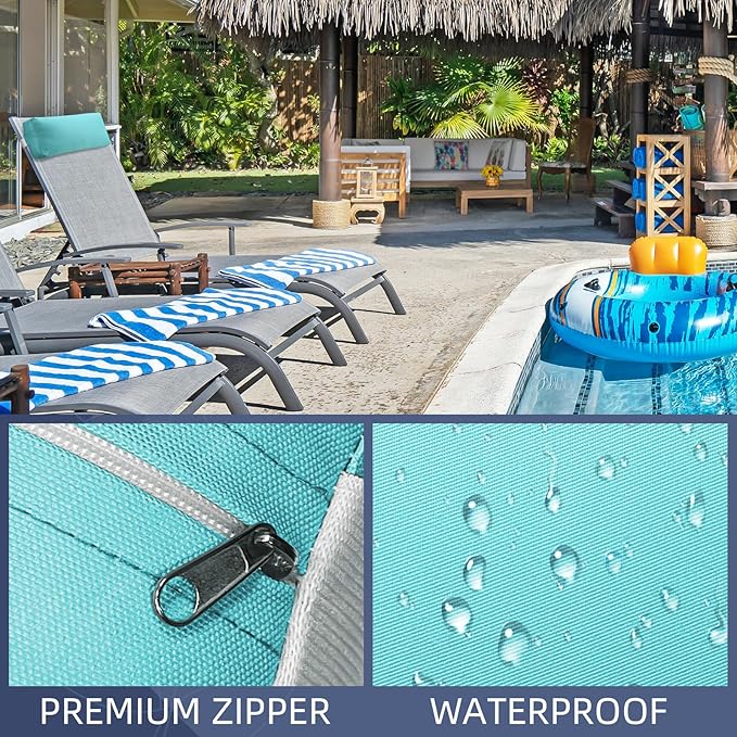 Chaise Lounge Head Pillow, 2 Pack Outdoor Lounge Chair Pillows with Adjustable Strap Longue Head Pillow Headrest Pillows for Patio Backyard Beach Pool Garden Recliner(Light Blue)