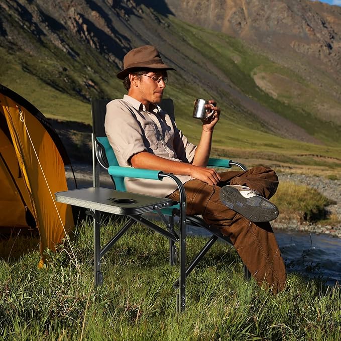 VILLEY Heavy Duty Directors Chair, Folding Camping Chairs, Portable Foldable Chair, for Camp Tailgating Lawn Picnic Fishing Beach, Supports 350 LBS, Blue