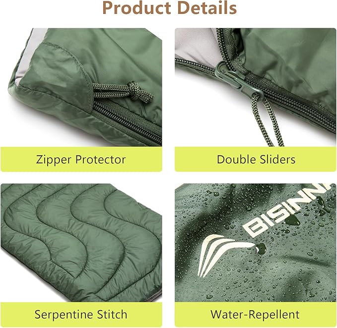 BISINNA Ultralight Sleeping Bag - Poratble Backpacking Lightweight Camping Wearm Weather 3 Season with Compression Sock for Adult Kids Outdoor Hiking