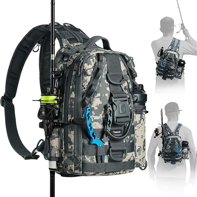 Piscifun Fishing Backpack with Rod Holder, Lightweight Sling Bag Storge Gear and Equipment