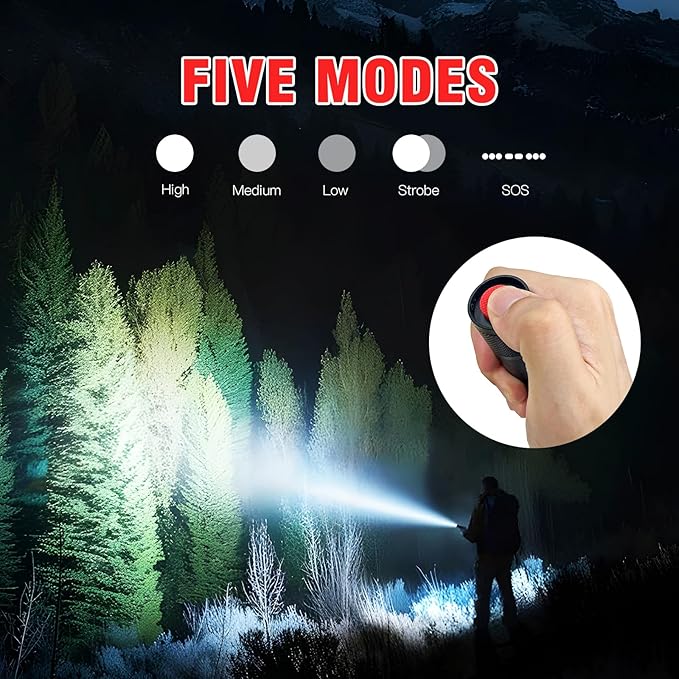HAUSBELL LED A100 Flashlight Bright, Zoomable Tactical Flashlights Flash Light with High Lumens and Five Modes for Emergency and Outdoor Use Camping Accessories, 4 Pack