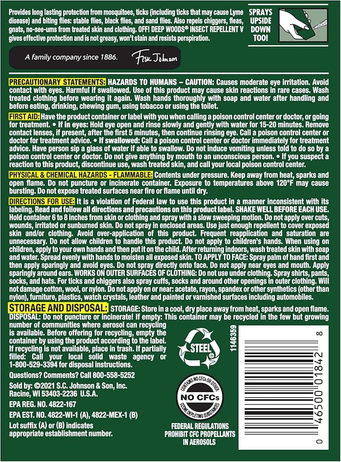 OFF! Deep Woods Insect Repellent Aerosol, Bug Spray with Long Lasting Protection from Mosquitoes and Ticks, 6 oz