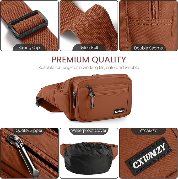 CXWMZY Fanny Packs For Women & Men Waist Pack Hip Bum Bag with Multi-Pockets Large Capacity Waterproof Casual Bum Bag for Disney Traveling Casual Cycling Running Hiking (Brown1)