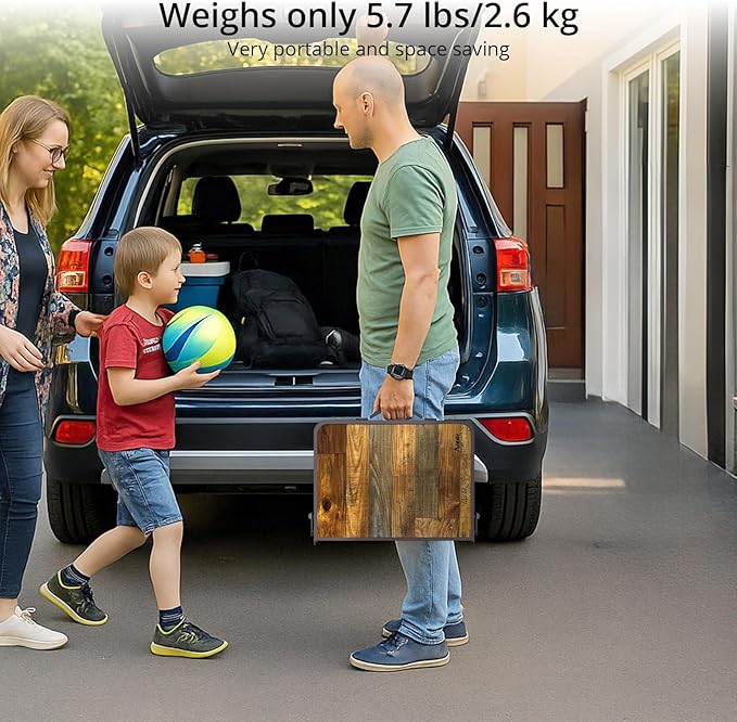 2ft Camping Table Foldable with Storage Net, 3 Adjustable Heights 27.5" Aluminum Small Portable Table with Carrying Handle, for Outdoor Indoor Picnic Beach Party Travel, 24" X 16", Brown