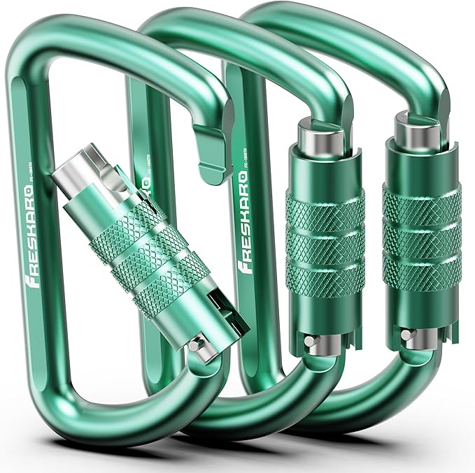 FresKaro 3inch 12kN-2698lbs Auto Locking Carabiner Clips, Solid D Shape, Heavy Duty 7075 Aluminum, Lightweight 1.09oz, Rust Proof, for Hammock, Hiking, Dog Leash, Keychain etc., Multi-Colors