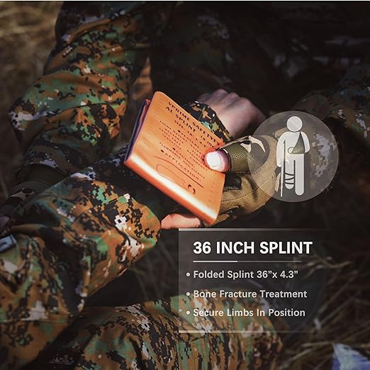 First Aid Splint 36" X 4.3" Orange -Waterproof First Aid Medical Tactical Field Splint For Bone Fracture Treatment (1, Folded)