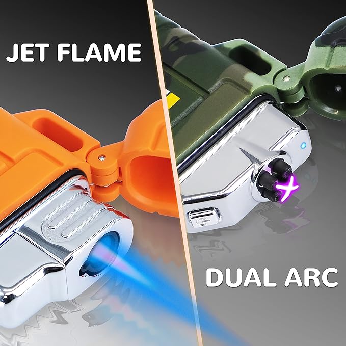 2 Pack Waterproof Outdoor Lighter Plasma Windproof Torch Lighters Dual Arc Lighters Electric USB Rechargeable Lighter Flameless EDC Camping Adventure Survival Tactical Gear