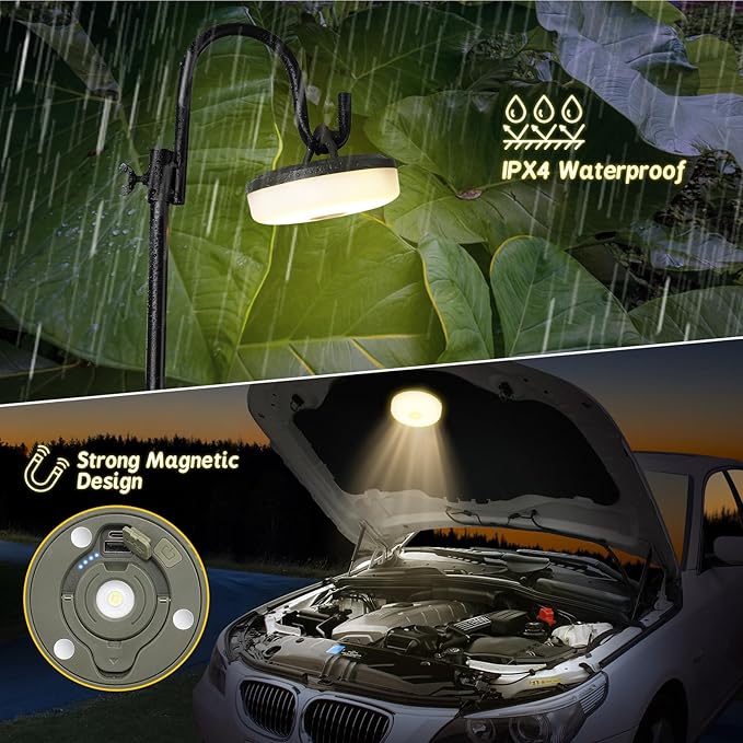 Camping String Lights, Rechargeable Tent Lights String with 8 Lighting Modes, Camping Essentials Gear 32.8FT Lamp Light, Rechargeable Waterproof LED Light for Tent Yard Garden Hiking Decor 2 Pack