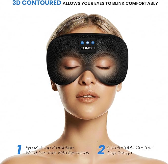 Sleep Headphones Bluetooth 5.4, 3D Sleep Mask with Ultra-Thin HD Stereo Speakers, Wireless Music Eye Mask Headphones for Side Sleepers, Travel, Relaxation