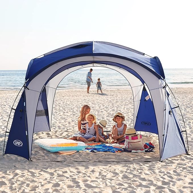 UNP Easy Beach Tent Pop Up Canopy UPF50+ Tent with Side Wall, Ground Pegs, and Stability Poles, Sun Shelter Rainproof, Waterproof for Camping Trips, Backyard Fun, Party Or Picnics
