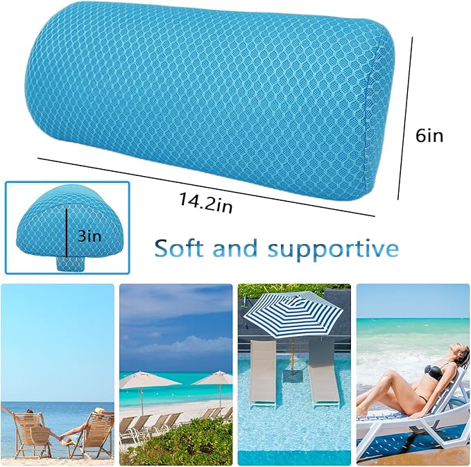 REEZEIVI 1Pack Headrest Pillow for Patio Chaise Lounge,Chaise Lounge Pillows Outdoor 3D air mesh with Elastic Band,Quick Drying and Washable Spa Pillow for Recliner,Beach Chair,Office Chair Blue