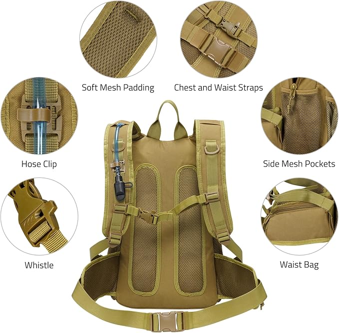 CVLIFE Tactical Hydration Pack 3L - Lightweight Water Bag With Bladder for Men Women, Heavy Duty Molle Backpack for Hiking, Cycling, Running, Hunting